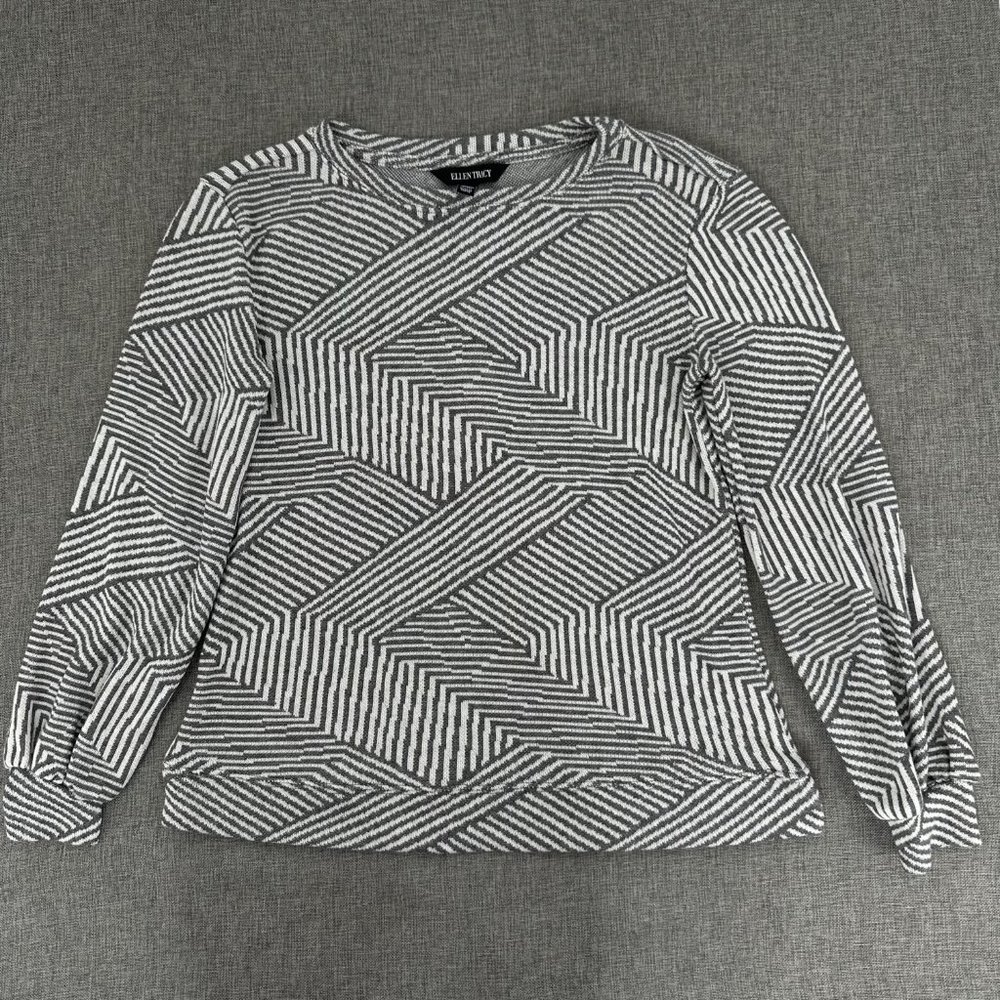 Ellen Tracy Knit Pullover Sweater Small Gray‎ white